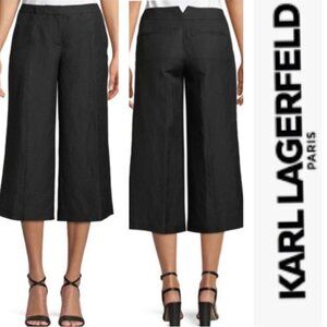 Karl Lagerfeld NWT Black Wide-Leg linen blend Cropped Pants size 12